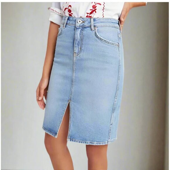 Anthropologie Pilcro Denim Skirt Womens 0 Blue Pencil Faded Slim Short Straight - Picture 3 of 5